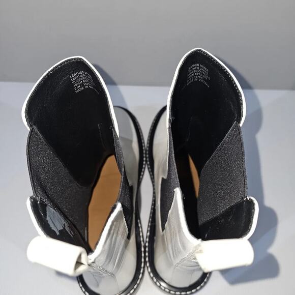 Tory Burch Benton Boot Womens 10.5 Ivory Black Leather Lug Sole Platform Chelsea - Picture 12 of 16